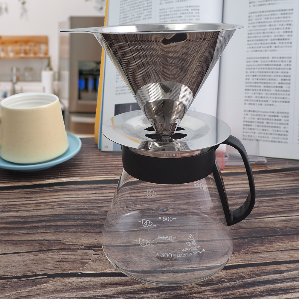 一品川流 coffee play 304不鏽鋼咖啡濾杯-1~4杯+咖啡玻璃壺-600ml