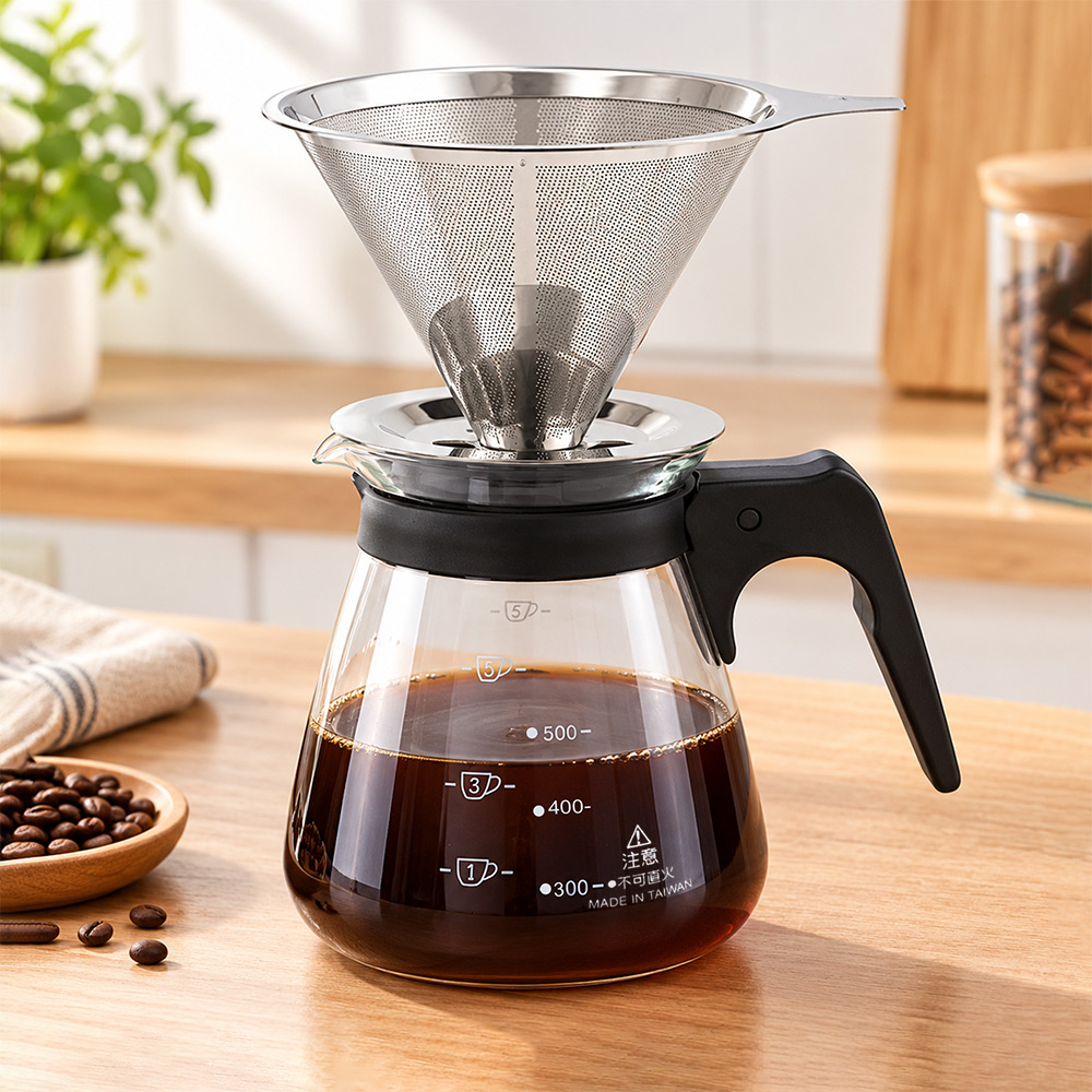 一品川流 304不鏽鋼咖啡濾杯-1~4杯+咖啡壺-605cc