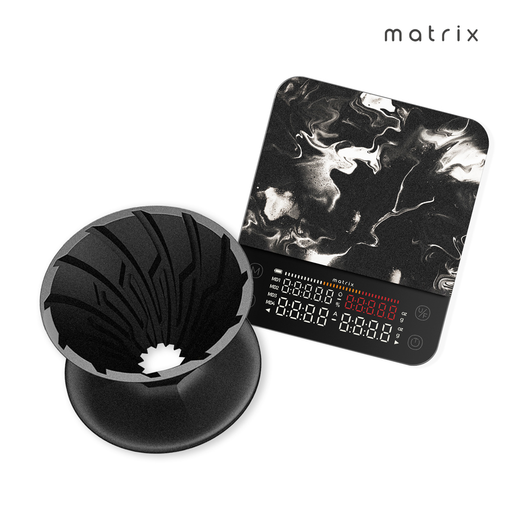 Matrix X HARIO M2 Pro AI大師 咖啡秤+α 阿爾法錐形凹肋陶瓷濾杯01黑組合