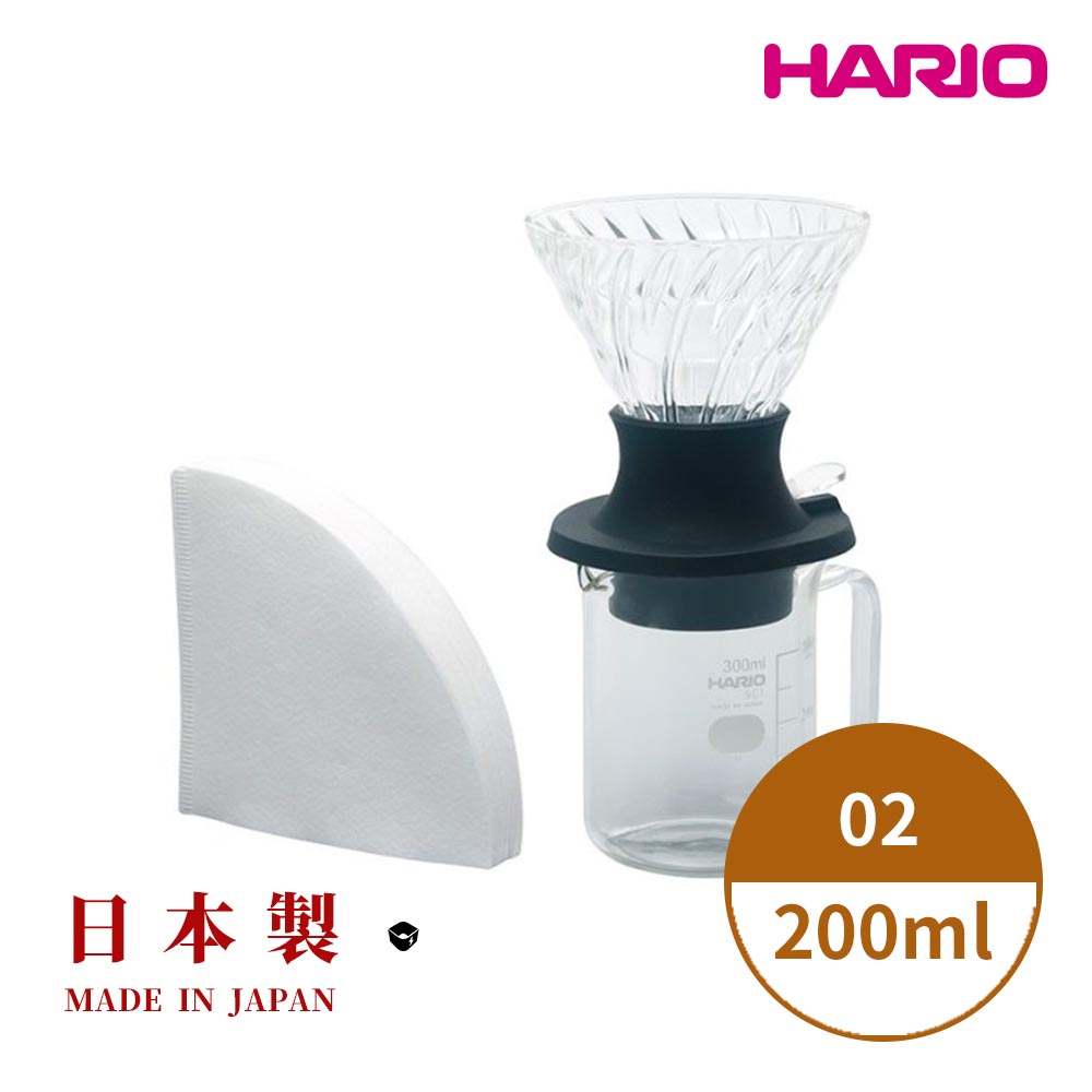 HARIO 日本製V60 SWITCH浸漬式耐熱玻璃濾杯分享壺組合02-200ml SSD-5012-B (送40入濾紙) 聰明濾杯 開關濾杯 玻璃濾杯 分享壺