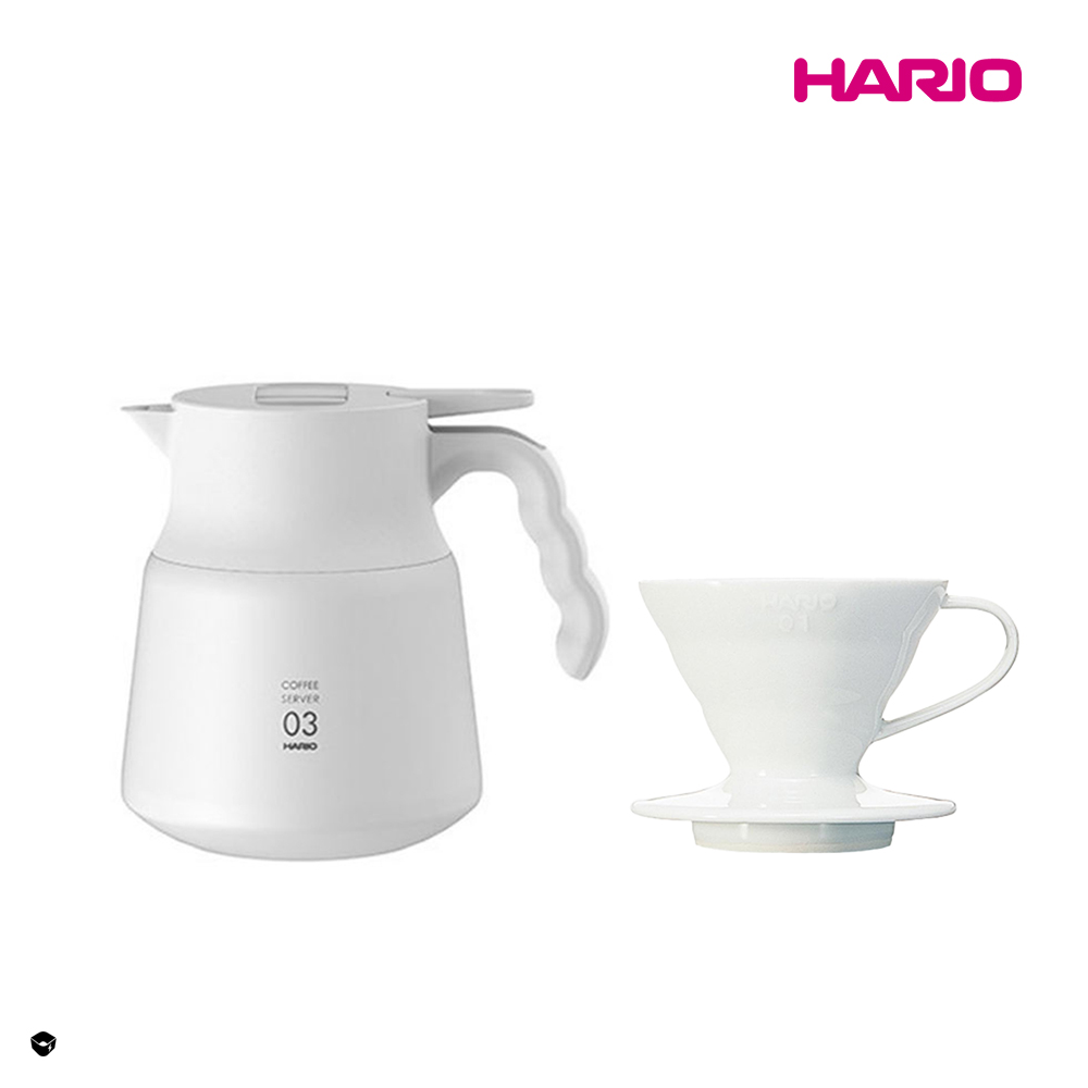 HARIO 純白系列 V60白色01磁石濾杯 + V60不鏽鋼保溫咖啡壺白PLUS 800（其他規格）