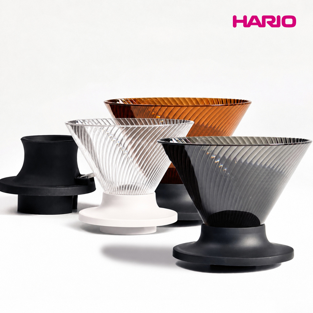 HARIO V60 NEO 樹脂濾杯01-多色+聰明濾杯通用矽膠開關底座-黑色