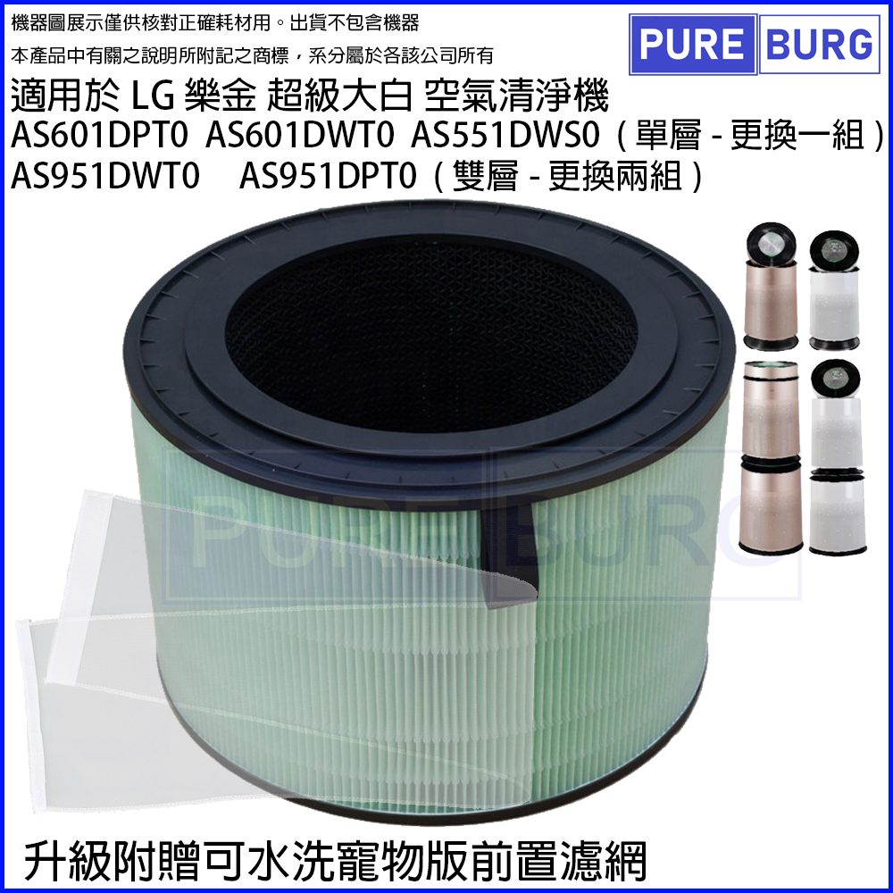 適用超級大白空氣淨機濾網組HEPA+活性碳濾心 AS601DPT0 AS951DPT0