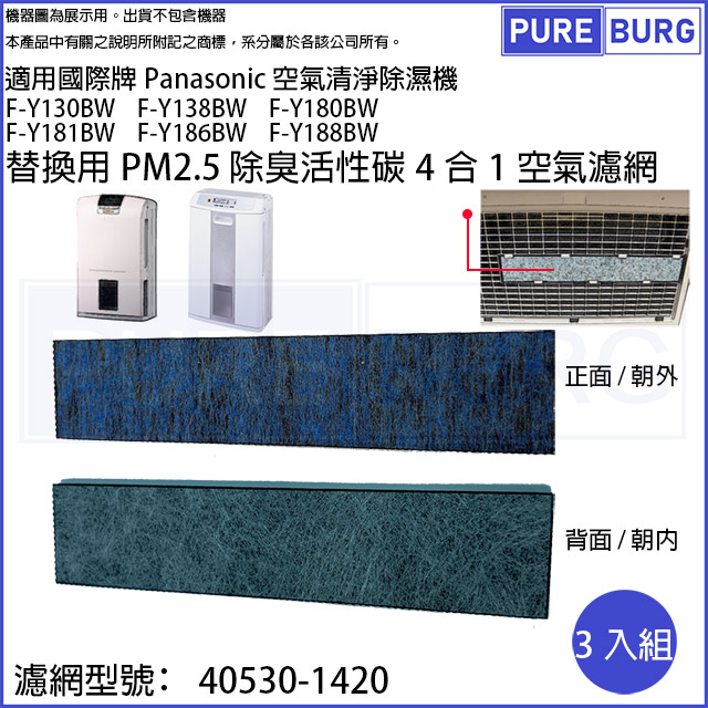 Panasonic 國際牌 適用除濕機F-Y130BW F-Y138BW F-Y181BW F-Y188BW替換用除臭活性碳PM2.5空氣濾網濾芯