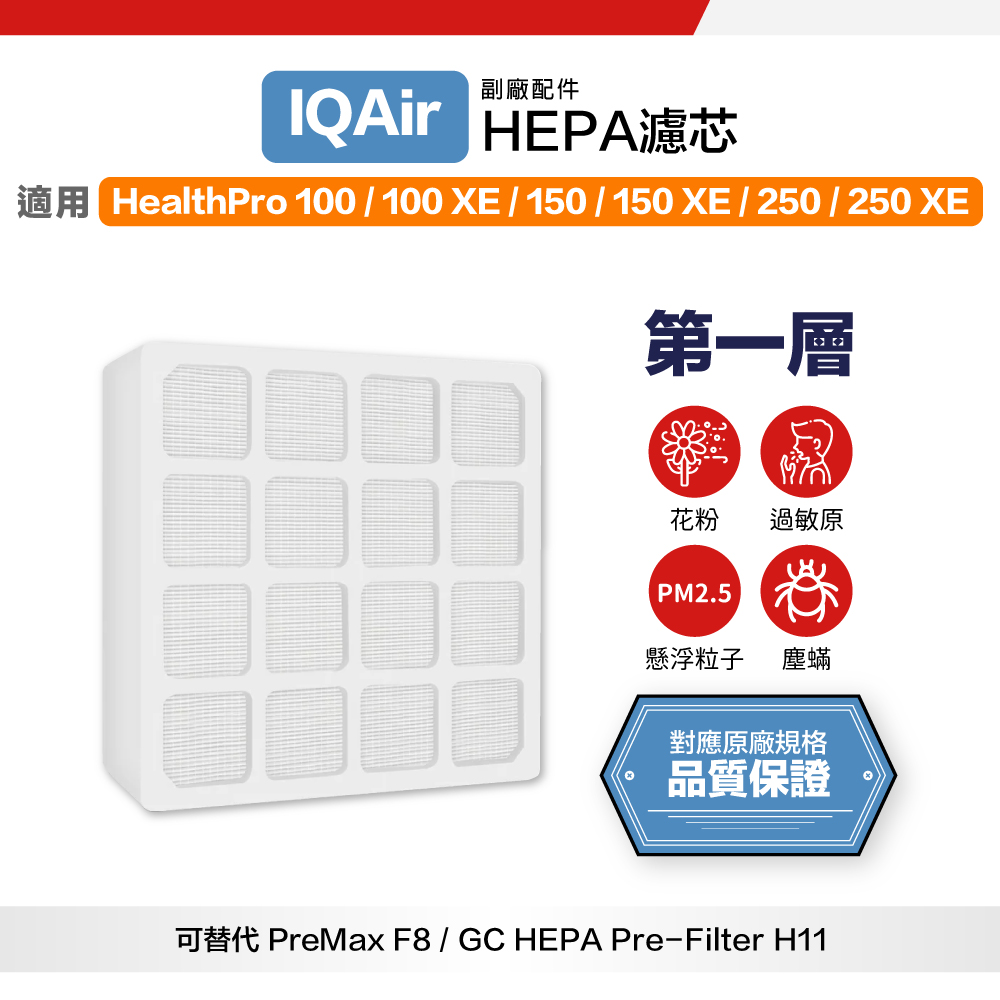 IQair 副廠 第一層F8 PreMax(F1)前置HEPA濾網 適用Healthpro GC /250/150/100