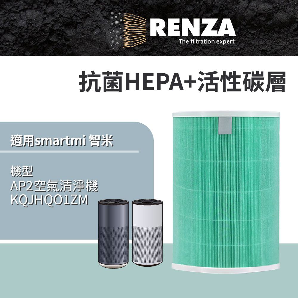 RENZA 適用Smartmi 智米 大台款AP AP2 KQJHQO1ZM 空氣清淨機 抗菌HEPA除臭活性碳濾網 含RFID晶片