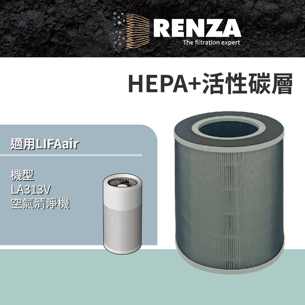 RENZA 適用 LIFAair LA313V 空氣清淨機 2合1HEPA+活性碳濾網 濾芯