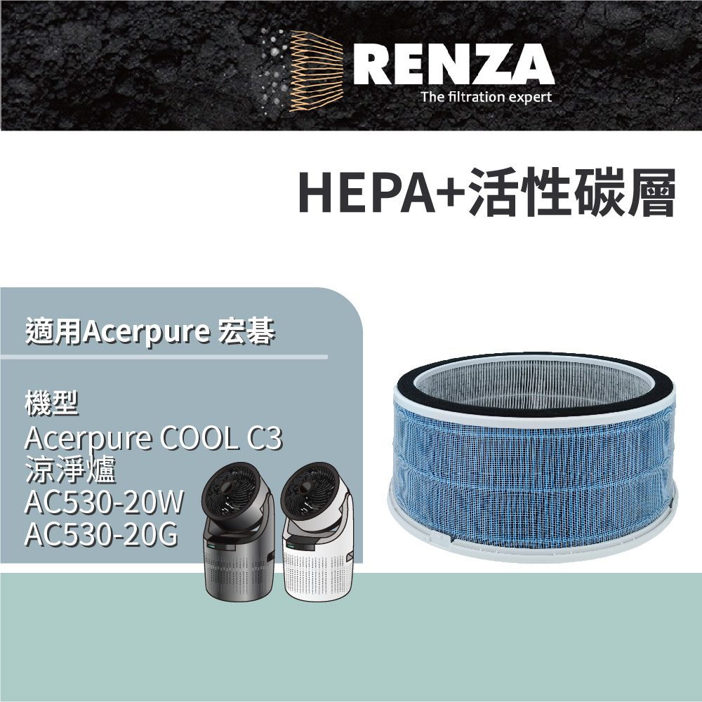 RENZA 適用 Acer 宏碁 Acerpure AC530-20W AC530-20G COOL C3 涼淨爐 空氣循環清淨機 HEPA 濾網