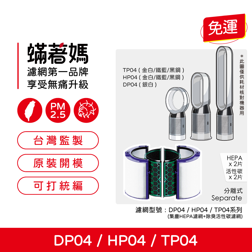 蟎著媽 濾網1套(適用 戴森 Dyson DP04 TP04 HP04 空氣清淨機)