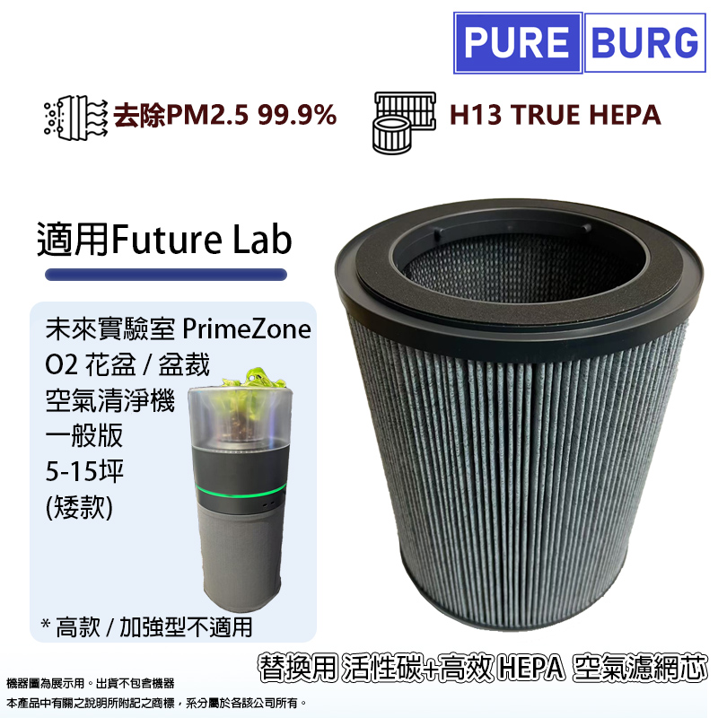 適用FutureLab未來實驗室PrimeZone O2花盆/盆裁空氣清淨機一般版(矮款)替換用活性碳+高效HEPA濾網濾芯