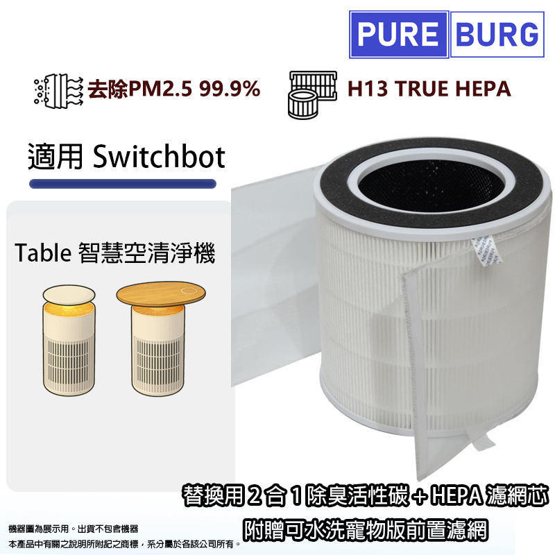 適用Switchbot Table Home Kit智慧空清淨機替換用2合1除臭活性碳+HEPA濾網濾芯