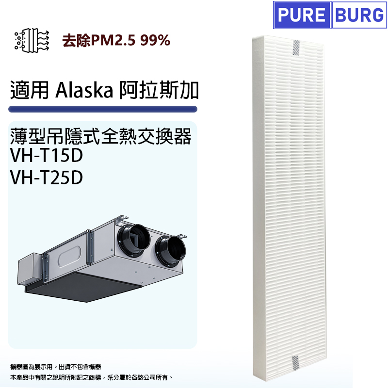 PUREBURG 適用Alaska阿拉斯加VH-T15D VH-T25D VHT15D VHT25D薄型吊隱式全熱交換器PM2.5濾網濾芯