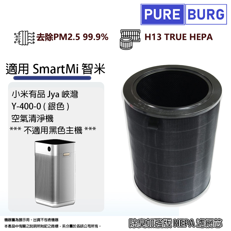 PUREBURG 適用SmartMi 智米 小米有品Jya峽灣Y-400-0 (銀色主機)空氣清淨機除臭除甲醛2合1活性碳HEPA濾網濾芯