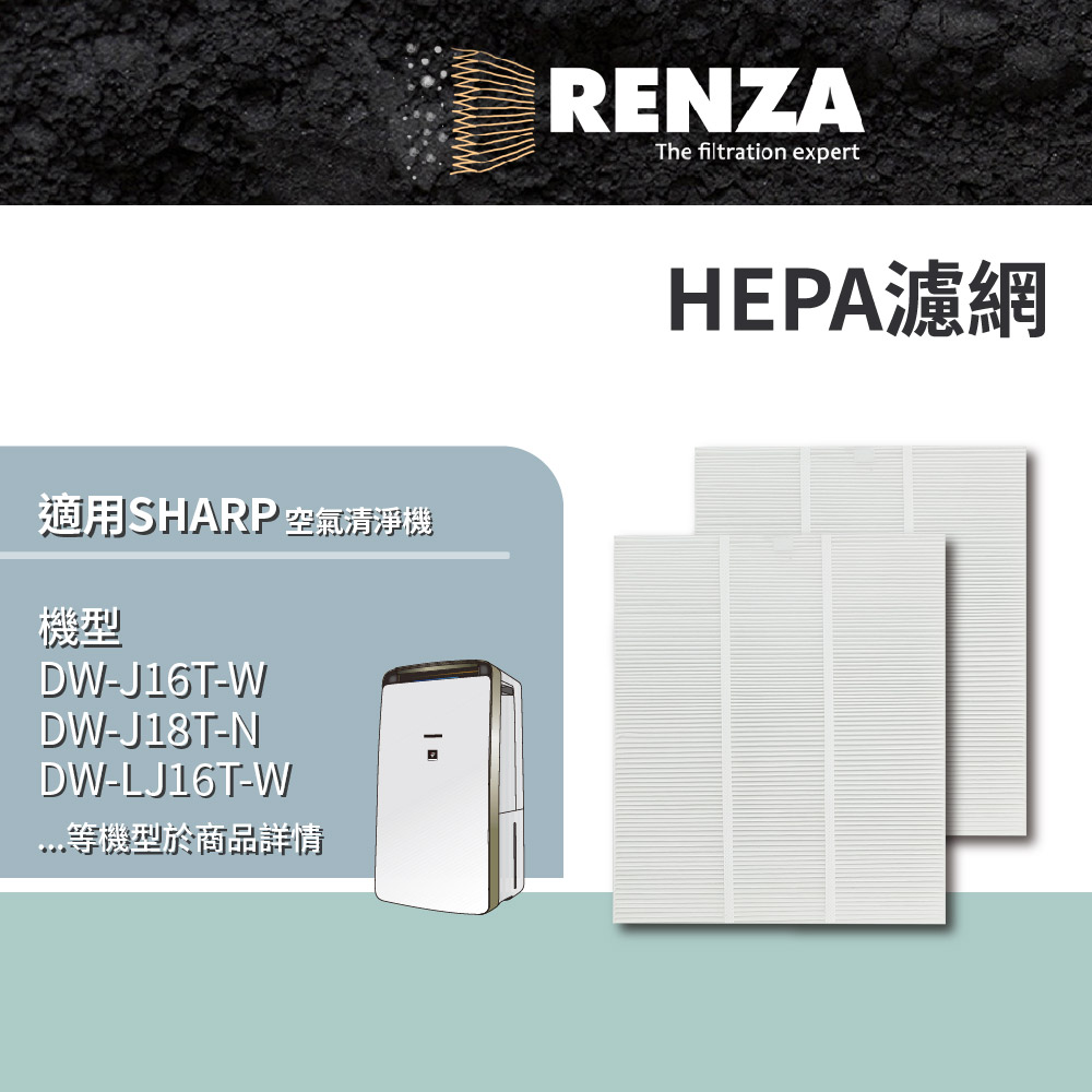RENZA 適用 DW-J16T-W J18T-N LJ16T-W 空氣清淨除濕機 替代 FZ-J16KFT 兩片裝