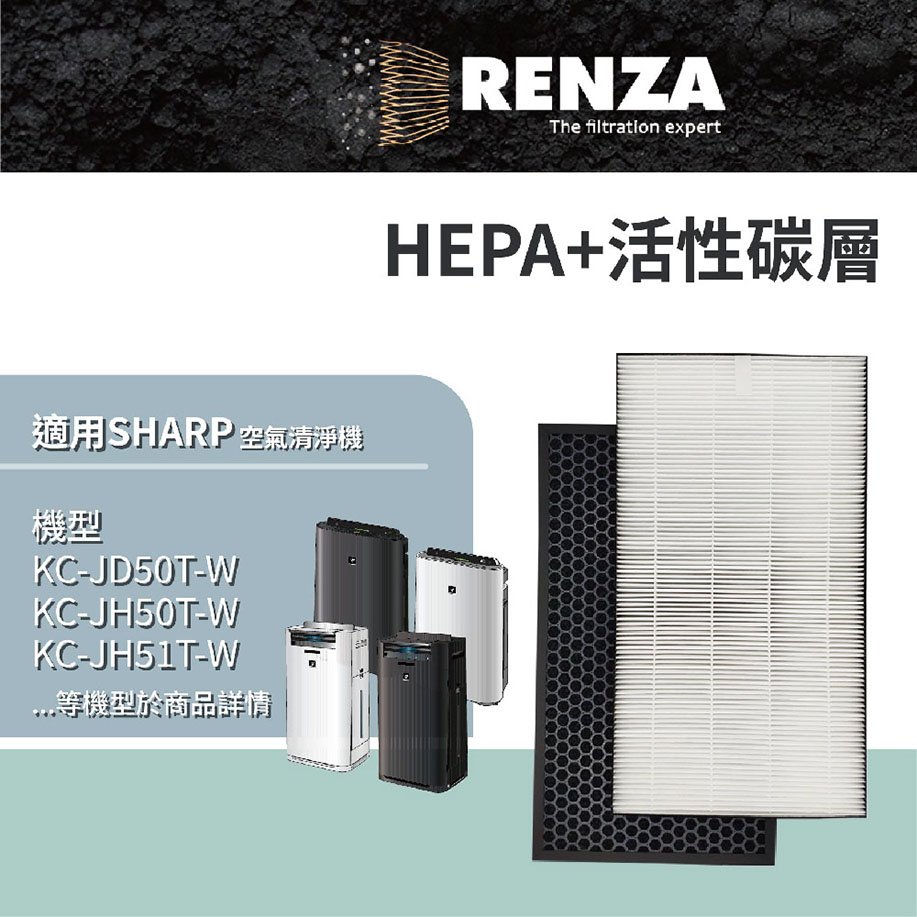 RENZA HEPA加活性碳 適配 空氣清淨機濾芯 FZ-D40HFE/FZ-D40DFE 適用 KC-JD50T KC-JH50T