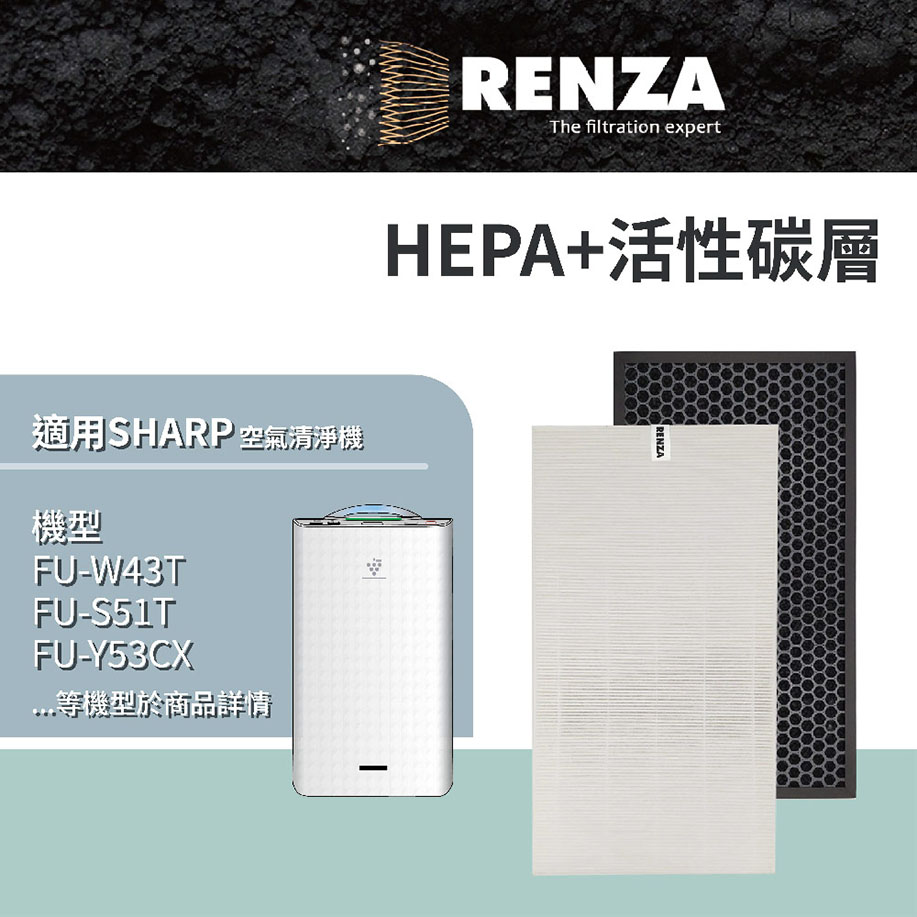 RENZA HEPA加活性碳 適配 空氣清淨機濾芯 FZ-W53SEF 適用 FU-W43T FU-S51T