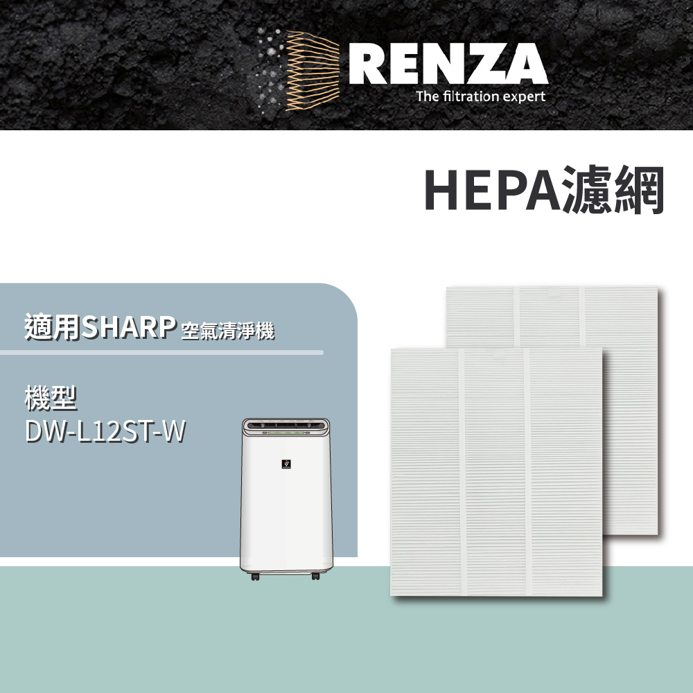 RENZA 適用 SHARP 夏普 DW-L12ST-W DW-L12ST 加裝濾網 高效HEPA濾網 2片裝