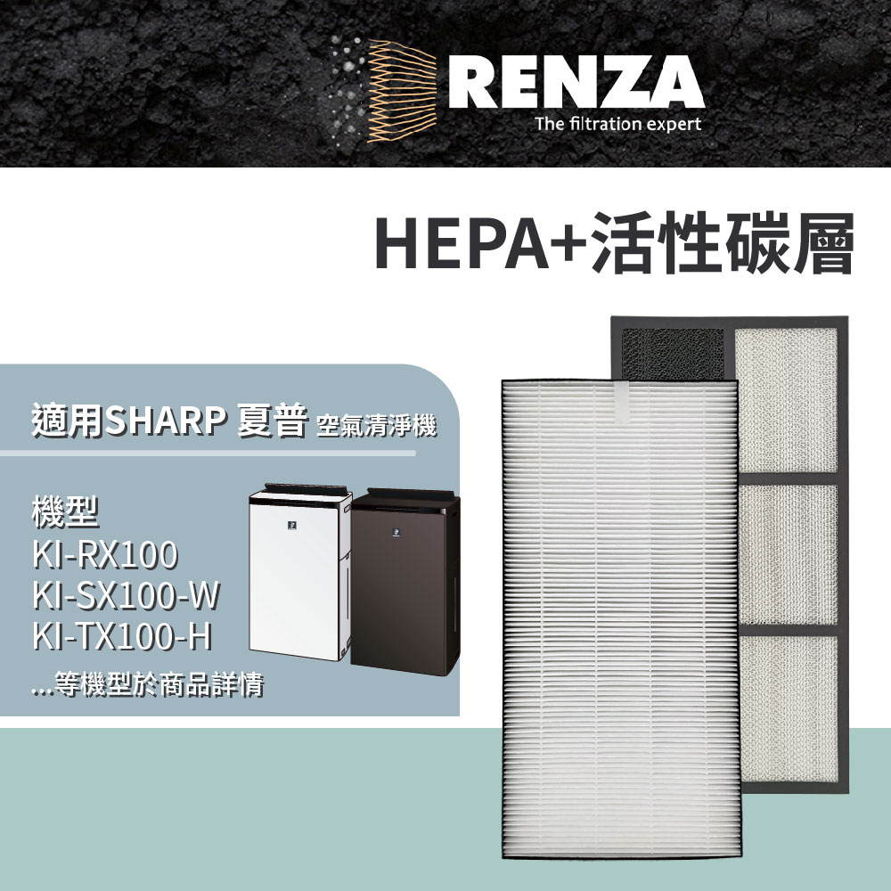 RENZA 適用 Sharp 夏普 KI-RX100 KI-SX100-W KI-TX100-H 空氣清淨機 HEPA+活性碳濾網 濾芯 濾心