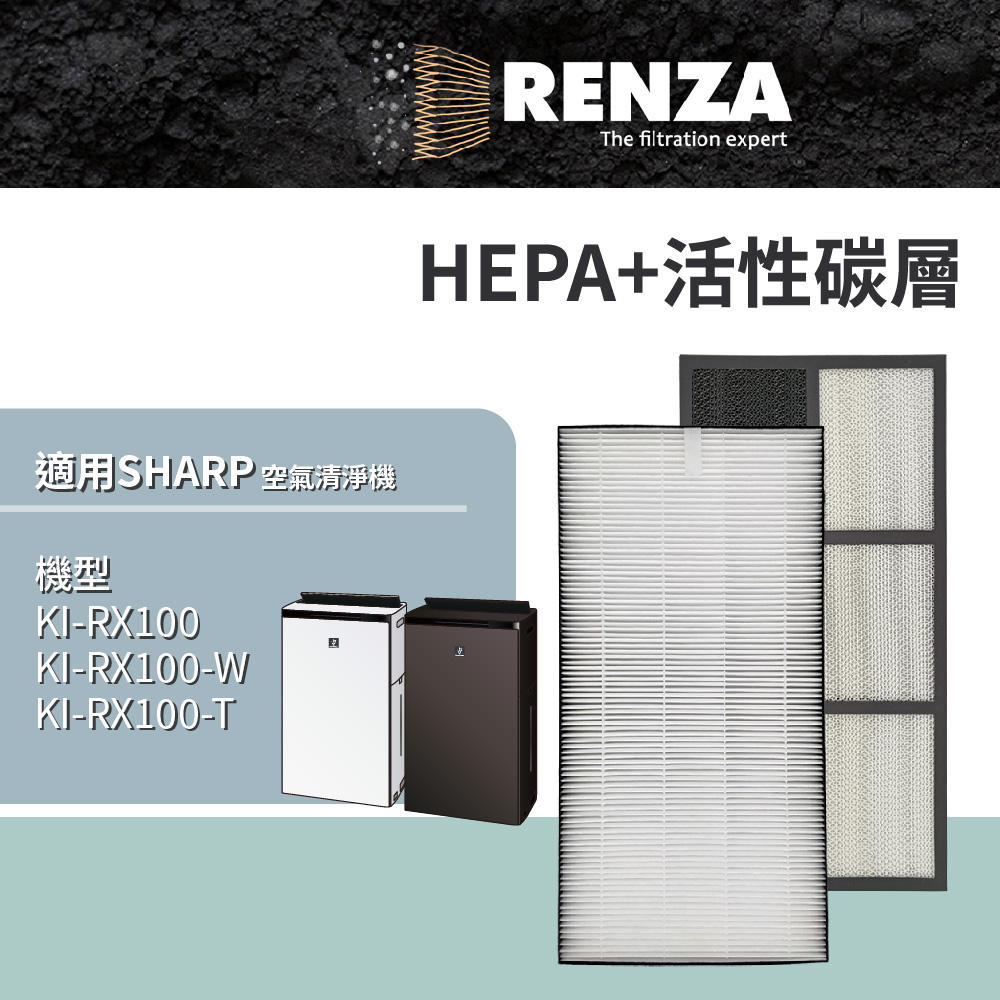 RENZA 適用 Sharp 夏普 KI-RX100 KI-RX100-W KI-RX100-T 空氣清淨機 HEPA+活性碳濾網