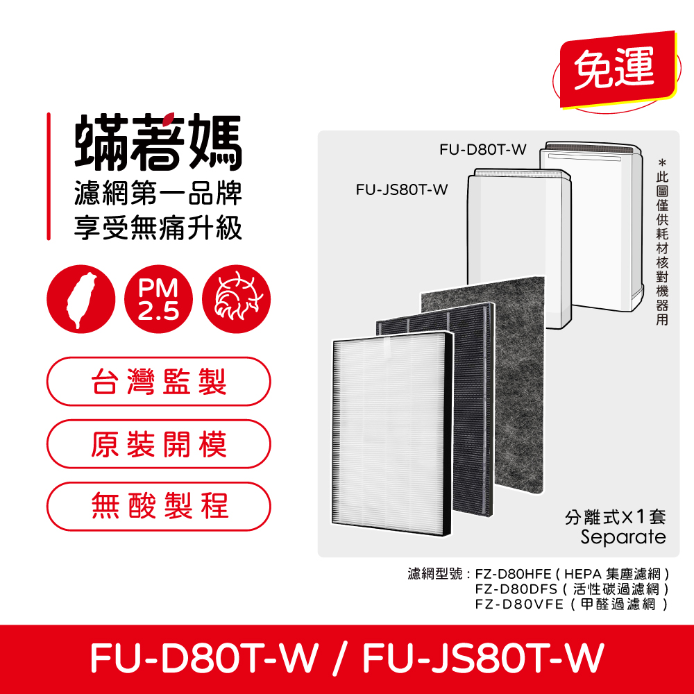 蟎著媽 濾網 適用 夏普 SHARP FU-D80T-W FU-JS80T-W FZ-D80DFE FZ-D80HFE