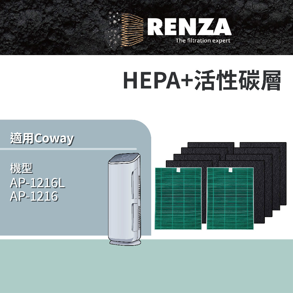 RENZA 適用  AP-1216 AP-1216L 抗菌高效2片HEPA+8片活性碳網 兩年份超值包 可替換3103430