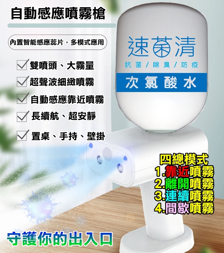 速菌清 _次氯酸水自動感應噴霧槍(WW8806)