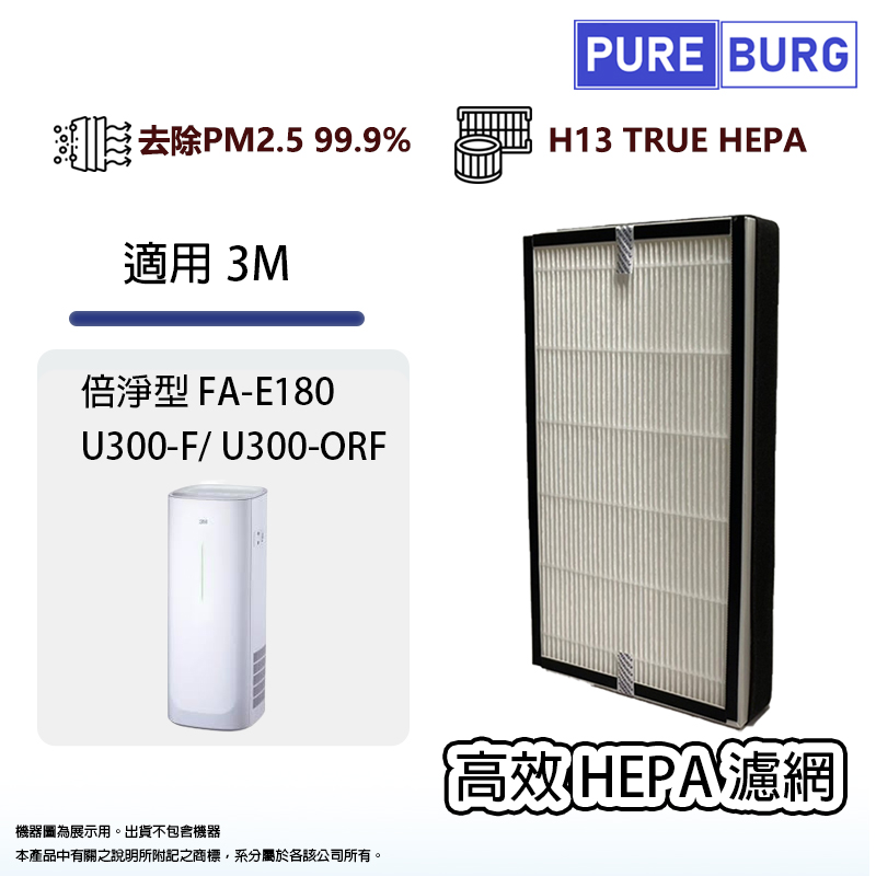 PUREBURG 適用倍淨型FA-E180 (6-14坪)空氣清淨機HEPA濾網濾芯同U300-F