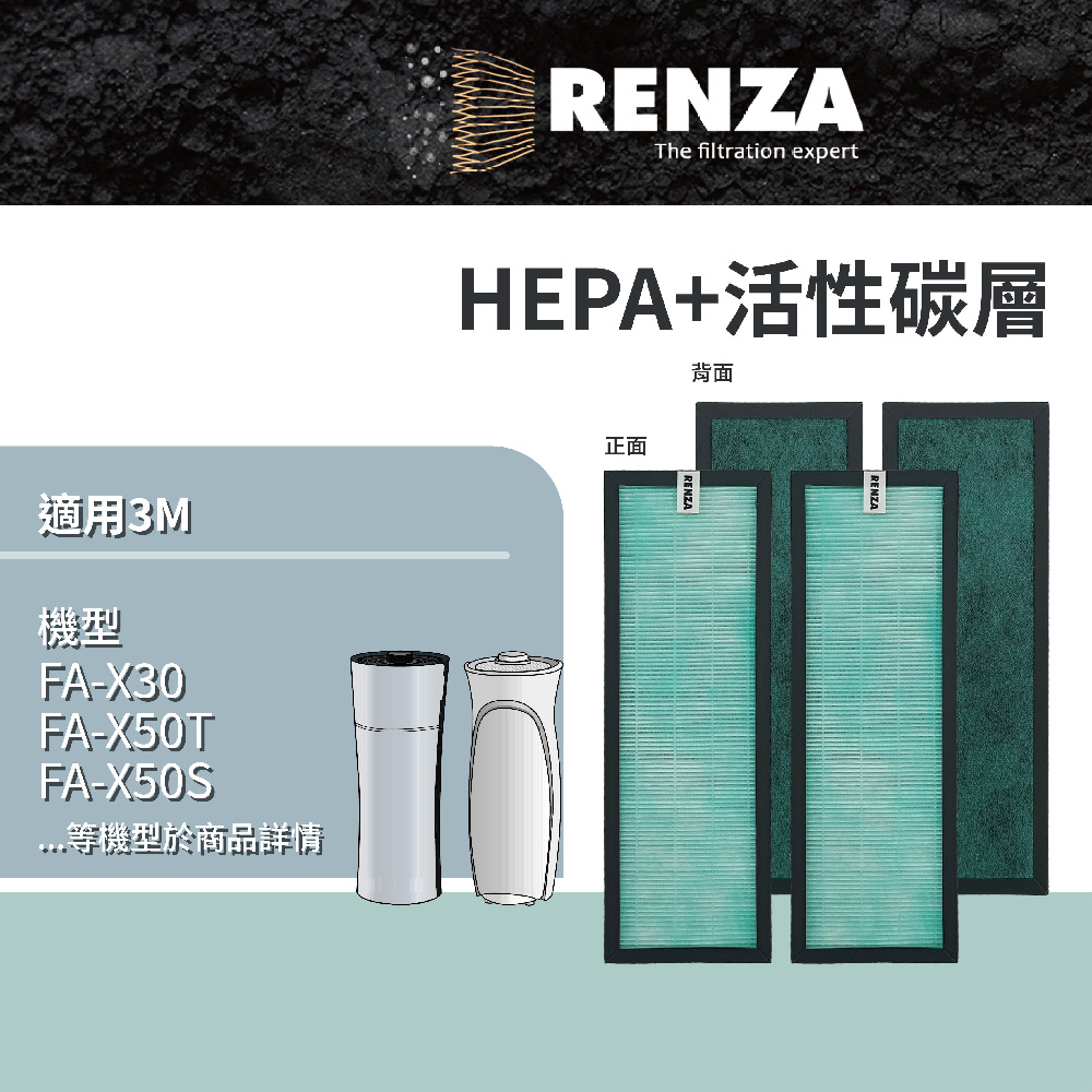 RENZA 適用 靜炫款 淨巧型 靜音款 空氣清淨機 FA-X50T FA-X30 00UCRC-2 00UCF-2濾網 兩片裝