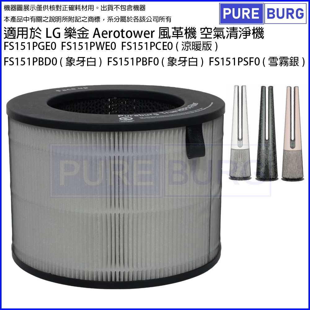 LG 樂金 適用風革機FS151PBD0 FS151PCE0 FS151PGE0 FS151PWE0 FS151PBF0 FS151PBF0 FS151PSF0空氣清淨機HEPA濾網芯