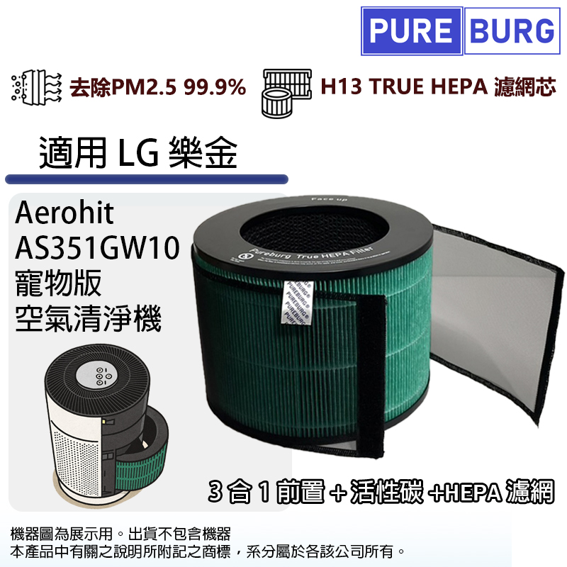 適用LG樂金Aerohit AS351GW10寵物版空氣清淨機HEPA濾網濾芯