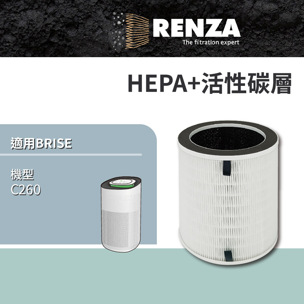 RENZA 濾網適用 BRISE C260 智慧空氣清淨機 HEPA活性碳二合一濾網