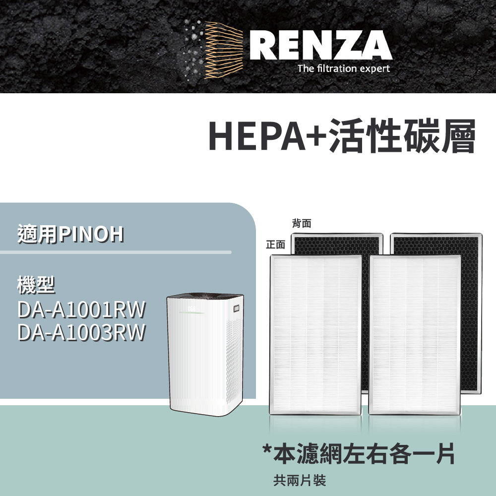 PINOH 品諾 適用   超級大王 DA-A1001RW 空氣清淨機 HEPA活性碳濾網心組 左右兩片裝 替代DA-A01