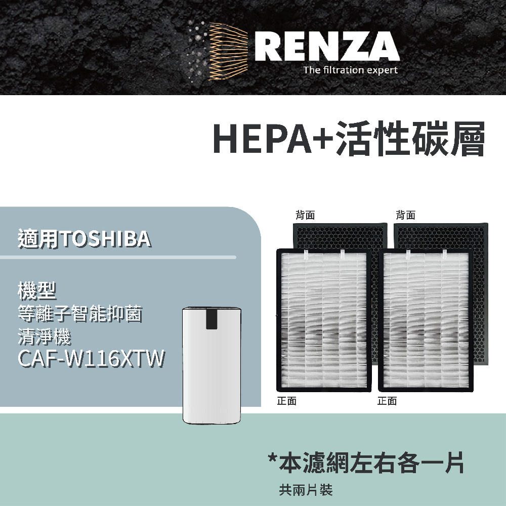 RENZA 適用  等離子智能抑菌清淨機 CAF-W116XTW 左右兩片裝