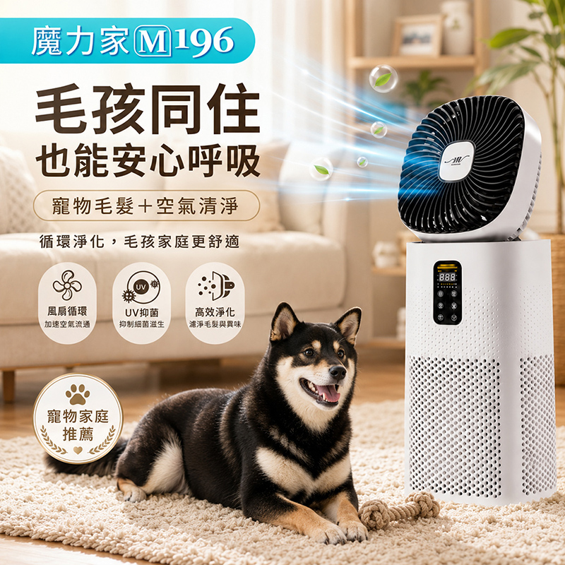 MOLIJIA 魔力家 超值組-M196 智動UV抑菌風扇循環空氣清淨機(BY010096)