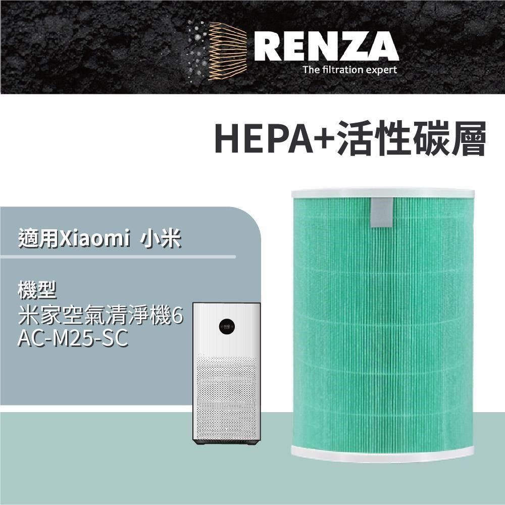 RENZA 適用 Xiaomi 小米 米家空氣清淨機6 AC-M25-SC 空氣清淨機 HEPA+活性碳 濾網
