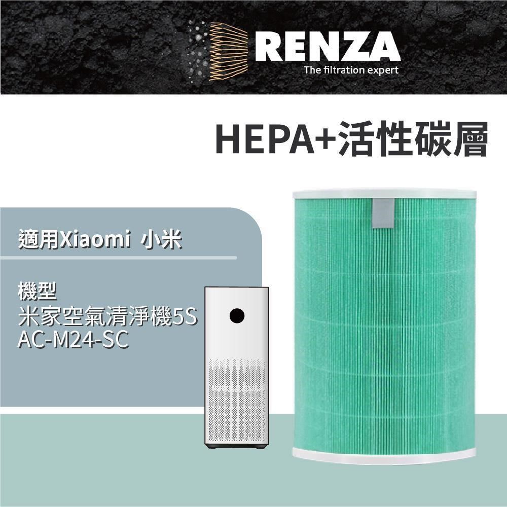 RENZA 適用 Xiaomi 小米 米家空氣清淨機5S AC-M24-SC 空氣清淨機 HEPA+活性碳濾網