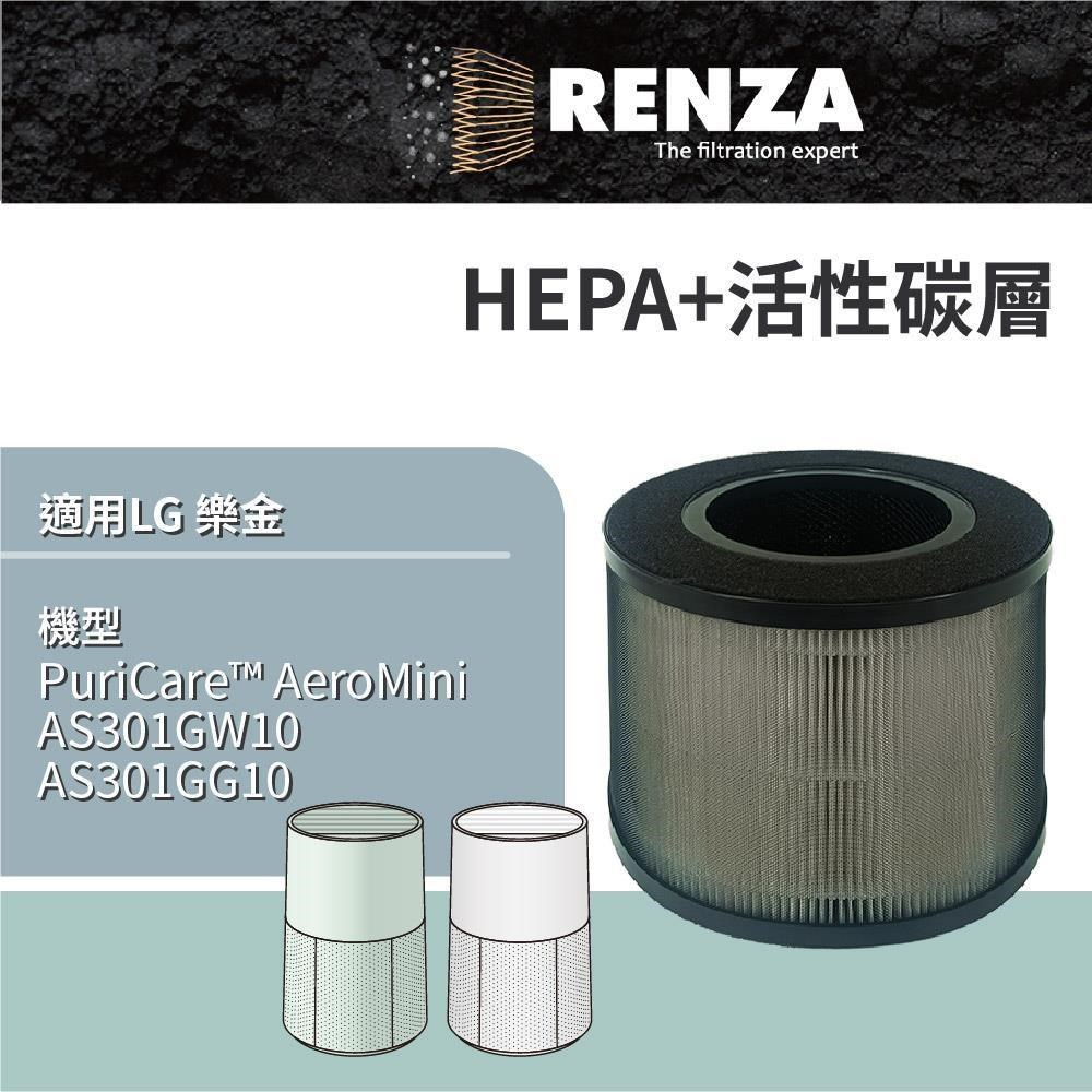 RENZA 適用 LG 樂金 AS301GW10 AS301GG10 AeroMini 空氣清淨機 HEPA+活性碳 濾網