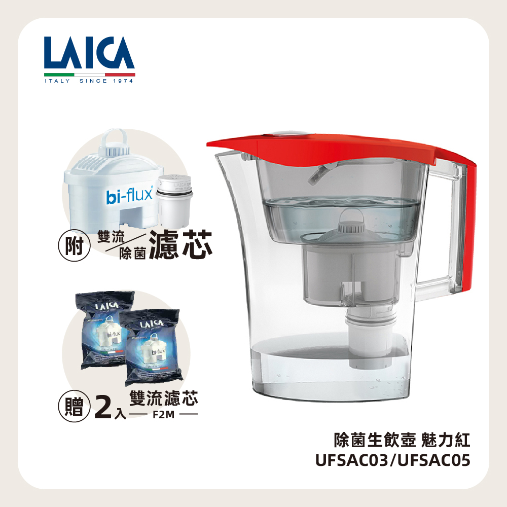 LAICA 萊卡 【義大利】國際版 除菌生飲濾水壺 魅力紅
