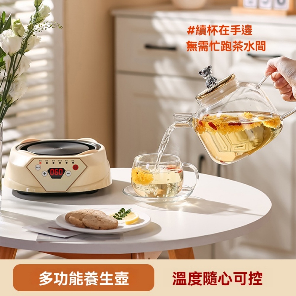110v養生壺 分體式 煮花茶 全自動 高硼玻璃 煎藥鍋 燕窩隔水炖盅 智能款底座+玻璃鍋+炖盅