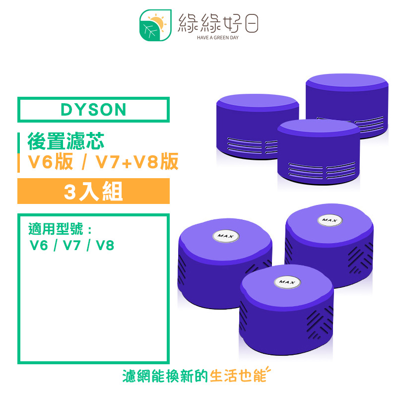 綠綠好日 適用 SV07 SV08 SV09 V6 V7 V8【三入組】手持吸塵器 後置 濾芯
