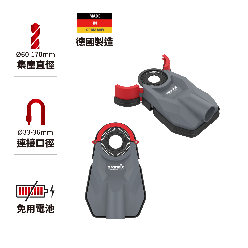 STARMIX 【德國吸特樂】【Bohrfixx 60 Plus】兩室吸盤型大範圍無塵鑽孔集塵器