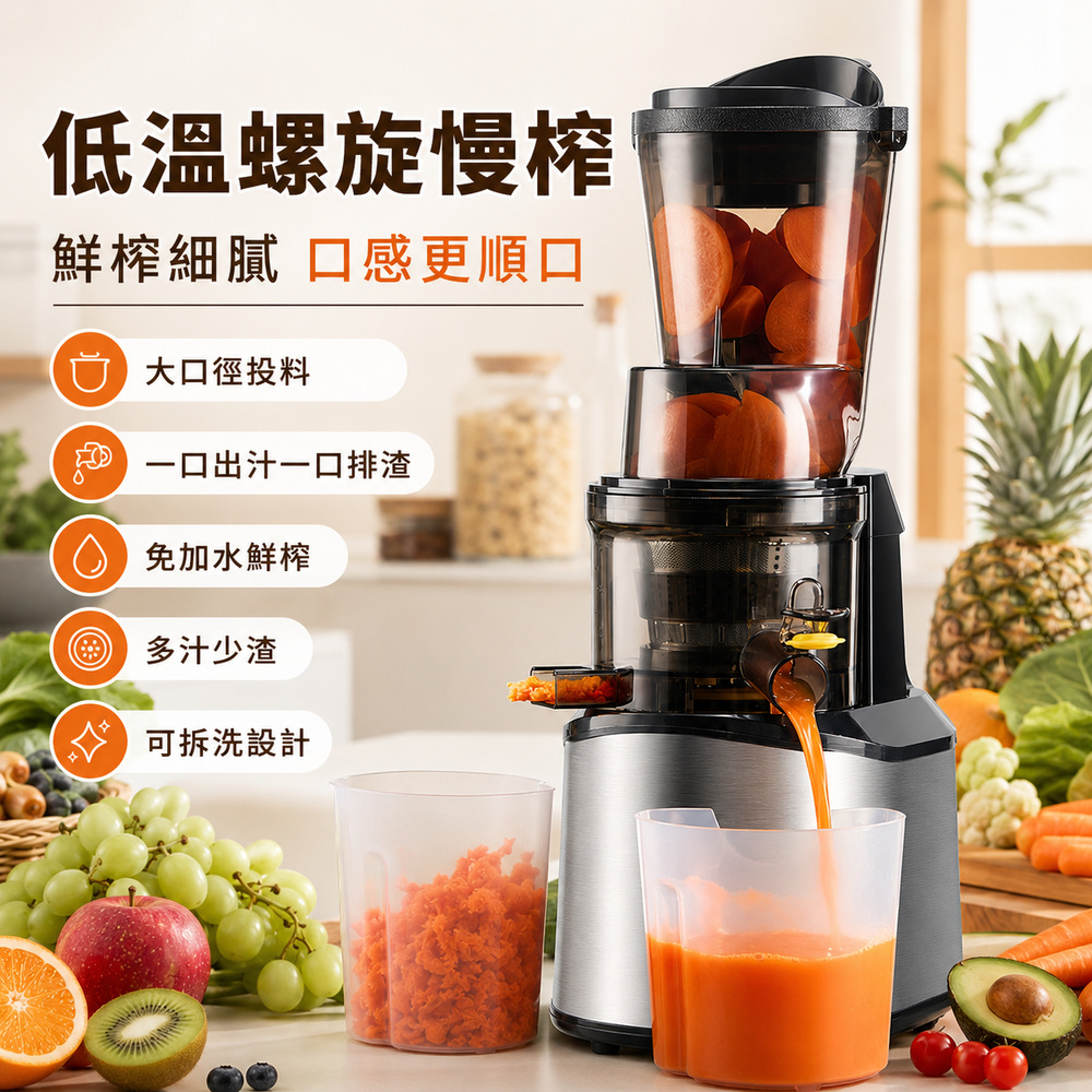 Rtako 不鏽鋼電動榨汁機 115mm口徑 芹菜胡蘿蔔榨汁器 果蔬原汁機 免切二段式 可拆卸清洗