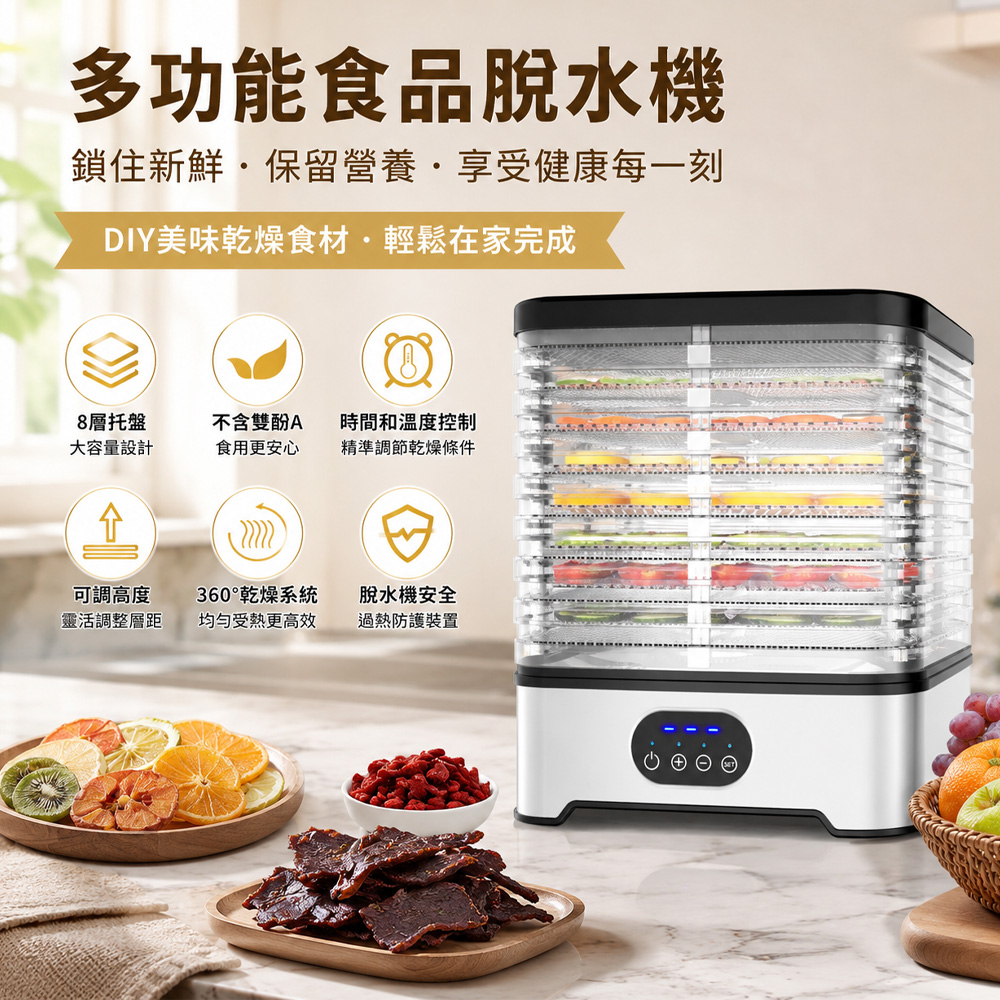 Felsted 菲仕德 多功能果乾機 食品乾燥機 8層大容量脫水機 蔬果肉類風乾機 熱風循環烘乾機 YW