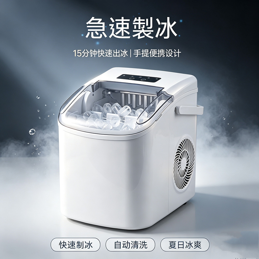 【木洸】110V自動製冰機 家用快速出冰神器 桌上冰塊機 子彈冰塊機-奶白色