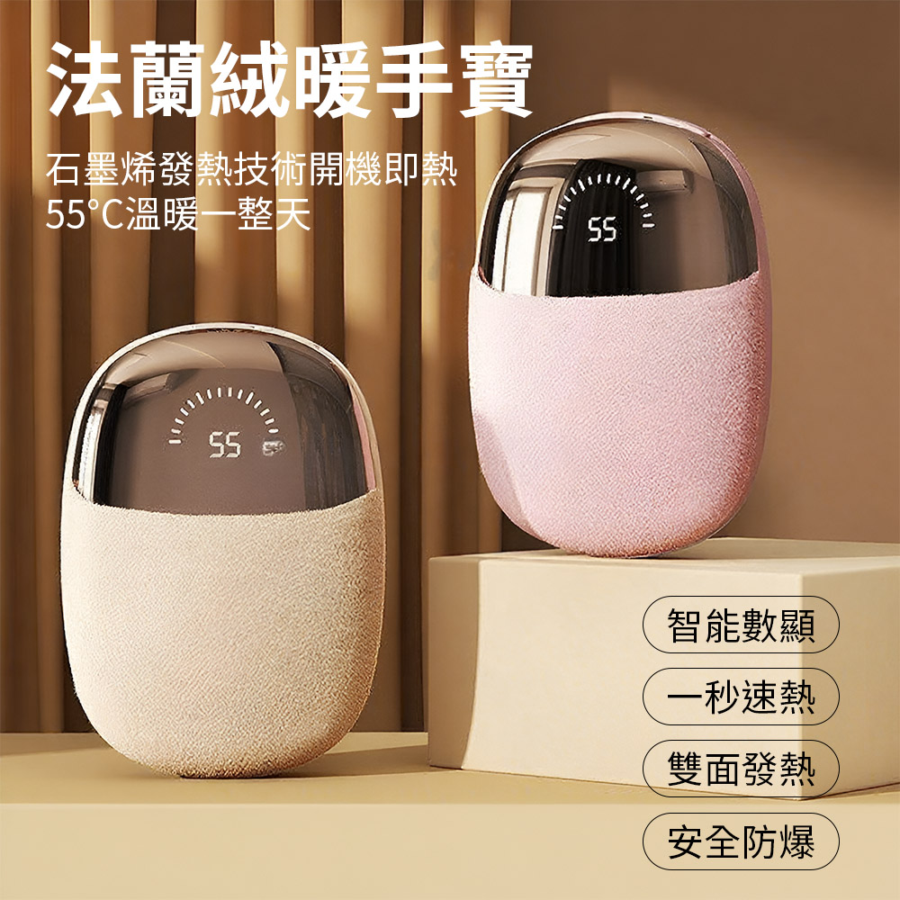 Bree 法蘭毛絨暖暖寶 充電式暖手寶 隨身電暖寶 智能數顯恆溫暖手寶(USB充電/Type-C接口)