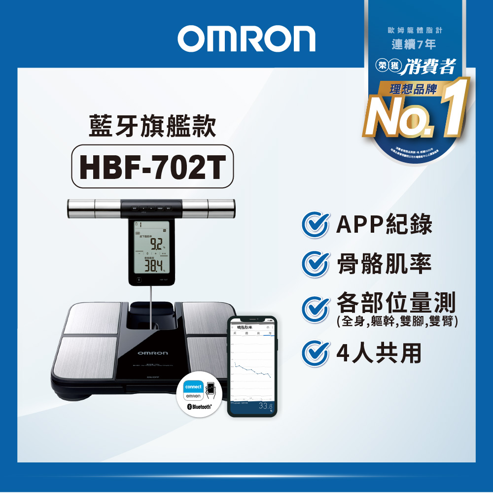 OMRON 歐姆龍HBF-702T 醫療級藍牙體脂計手腳同步量測體組成計- PChome