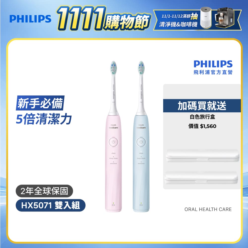 PHILIPS 飛利浦 （雙入組）舒適清潔音波電動牙刷 HX5071