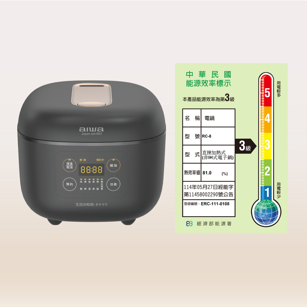 AIWA 愛華 8人份電子鍋RC-8 黑