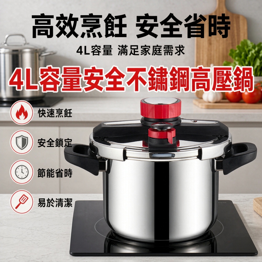 【悅購】高壓鍋 4L壓力鍋 304不銹鋼高壓鍋 燜鍋 防爆高壓鍋 家用安全燉鍋 加厚一體成型三檔壓力鍋