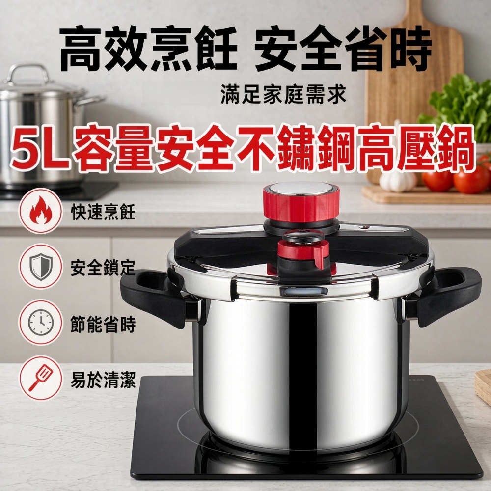 【悅購】高壓鍋 5L壓力鍋 304不銹鋼高壓鍋 燜鍋 防爆高壓鍋 家用安全燉鍋 加厚一體成型三檔壓力鍋